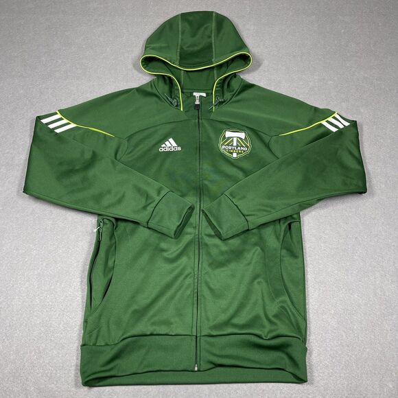 adidas Portland Timbers Jacket Men Large Green Spellout FullZip Hood Season 2011 - Picture 1 of 13